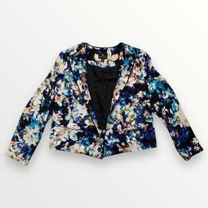 Worthington Floral Blazer Women Small Black